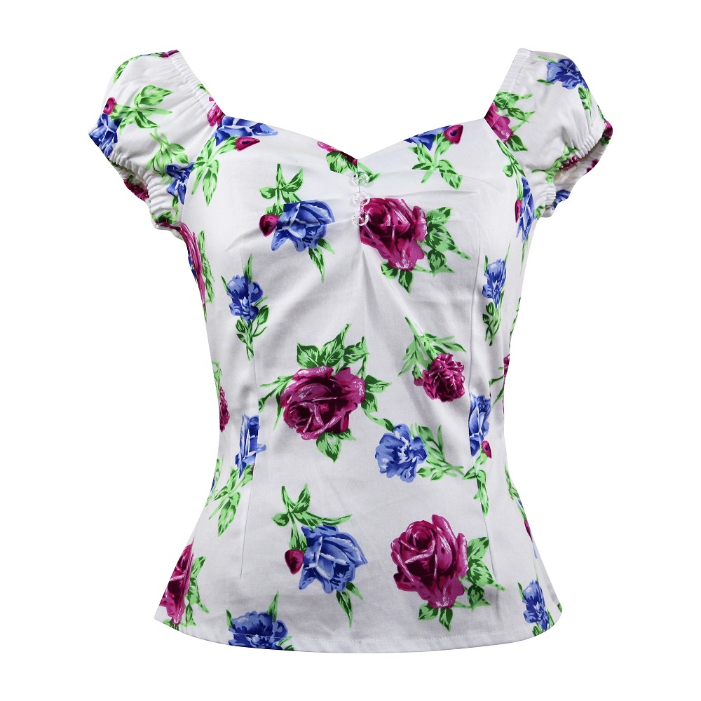 Carmen Top - Pink & Blue Rose
