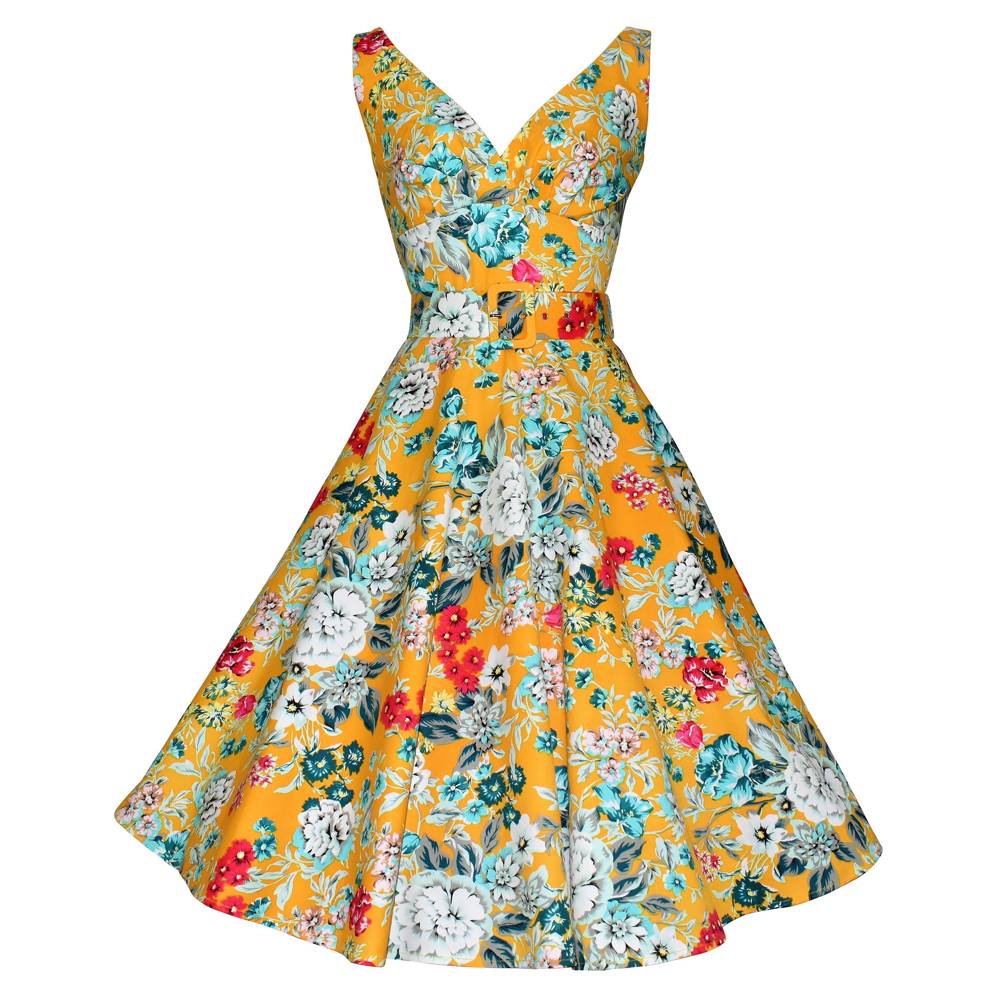 yellow floral swing dress