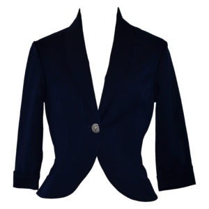Siren Clothing 50's vintage inspired cropped fitted jacket in navy stretch fabric