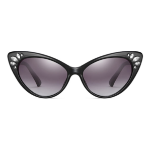 Black Catseye sunglasses with dark lenses and diamenté embellished outer corners