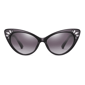 Black Catseye sunglasses with dark lenses and diamenté embellished outer corners
