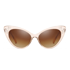 Catseye Sunglasses with diamanté accents in clear golden brown frames, front view