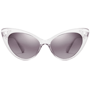 Catseye Sunglasses with diamanté accents in clear frames, front view