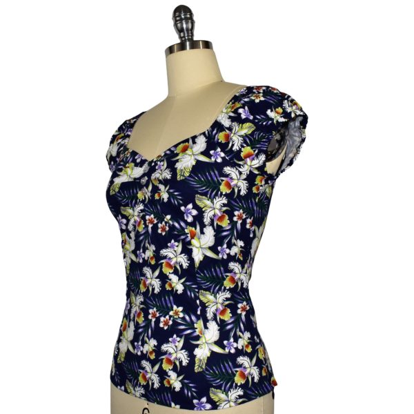 Carmen Top - Orchids on Navy - Image 3
