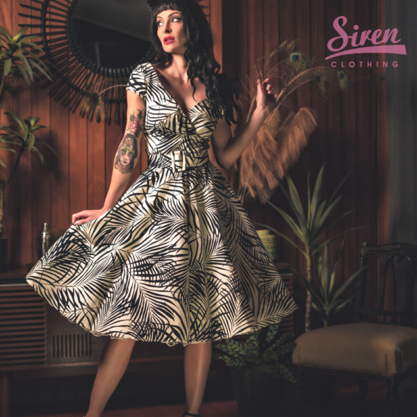 Paris Swing Dress with Cap Sleeves - Palm Shadow - Image 3
