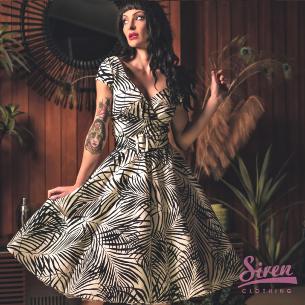 Paris Swing Dress with Cap Sleeves - Palm Shadow - Image 5