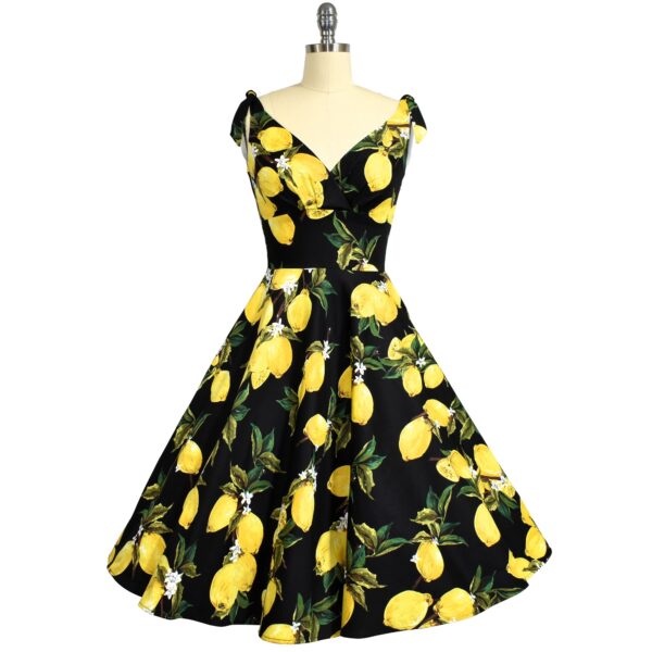 Riviera Swing Dress - Lemon Blossom on Black