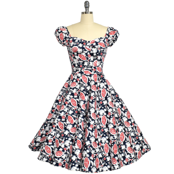 Vegas Swing Dress - Navy Beach Scene