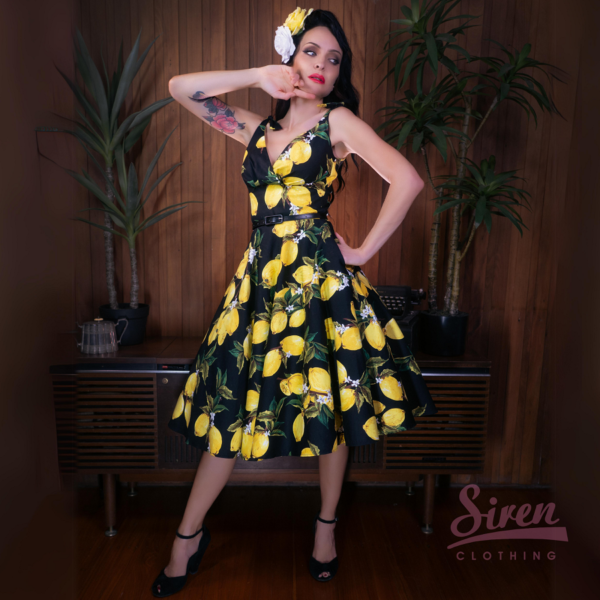Riviera Swing Dress - Lemon Blossom on Black - Image 6