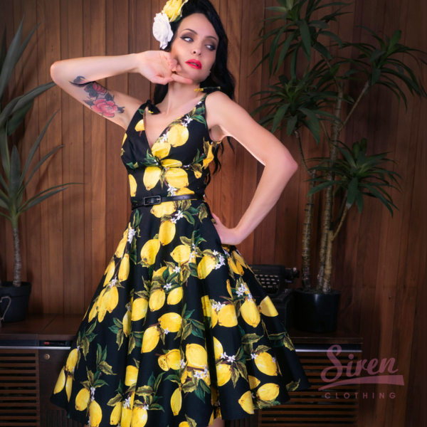 Riviera Swing Dress - Lemon Blossom on Black - Image 2