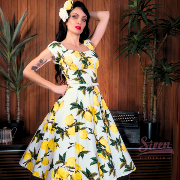 Natasha Swing Dress - Lemon Blossom on White - Image 2