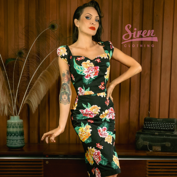 Vegas Pencil Dress - Midnight Blooms - Image 2
