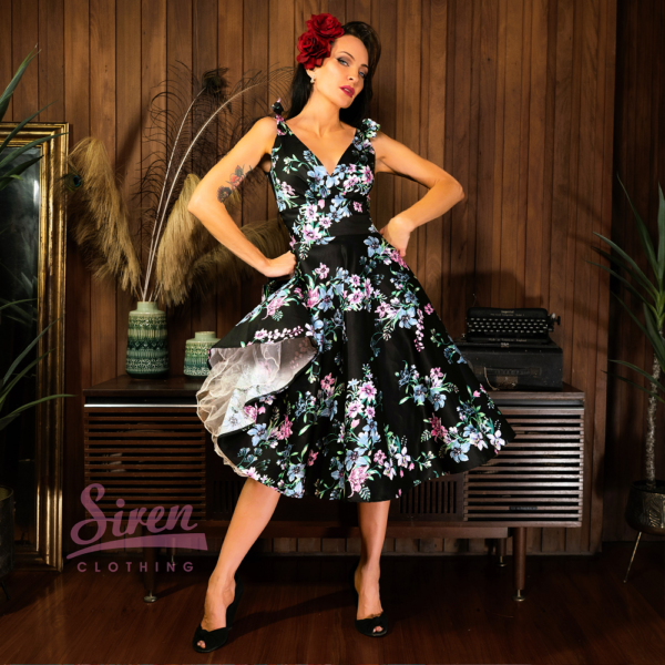 Riviera Swing Dress - Soft Floral on Black - Image 7