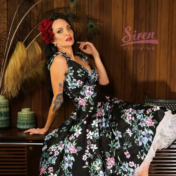 Riviera Swing Dress - Soft Floral on Black - Image 8