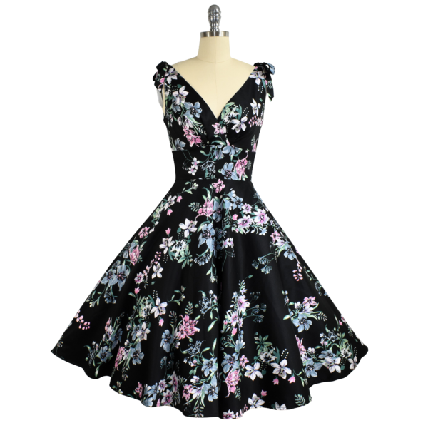 Riviera Swing Dress - Soft Floral on Black
