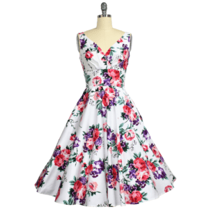 Birdie Swing Dress - Pink Roses on White